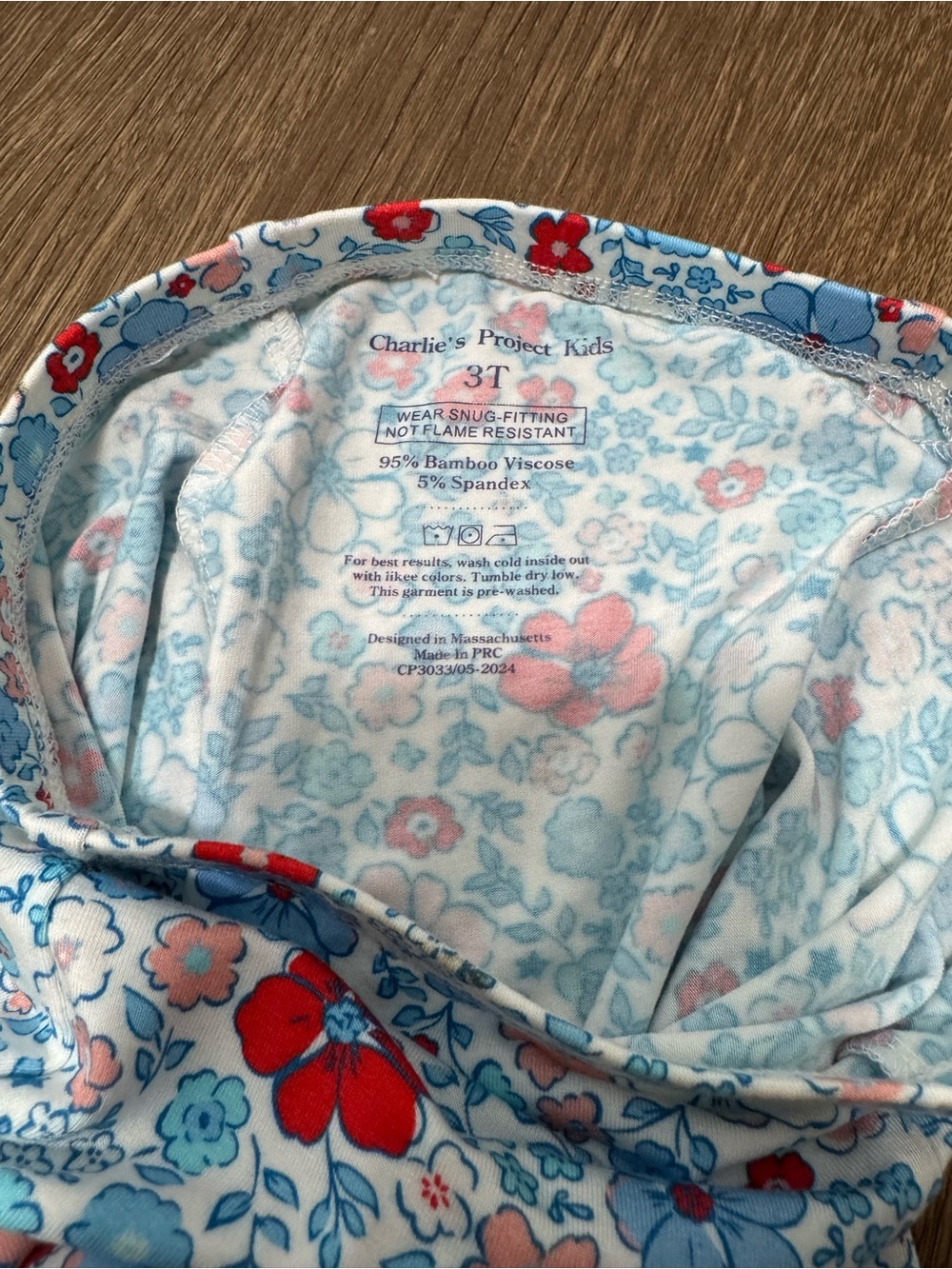 Charlie’s Project Kids Pajamas Set Girls 3 3T Bamboo Floral Red Blue Long Sleeve - Picture 5 of 7